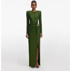 SELF PORTRAIT Olive Rhinestone Embellished Maxi Dress UK 6 US 2